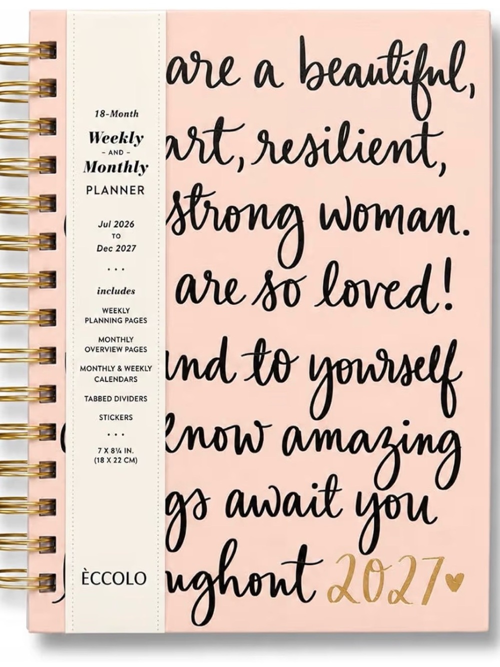 Eccolo Planner 2026- 2027 18-Month Weekly & Monthly Planner Hard Cover 8x7.5”